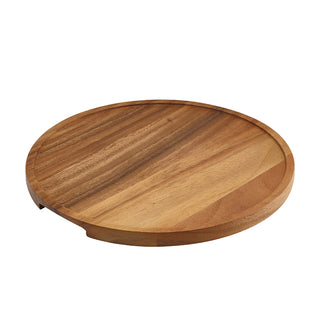 Acacia Wood Round Pizza Board 33cm Diameter with Recessed Handles for Pizza, Canapés and Sharing Platters