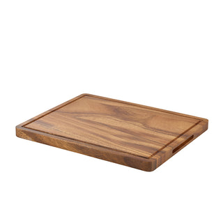 Acacia Wood Reversible Serving Board with Grooved Edge and Recessed Lift Handles