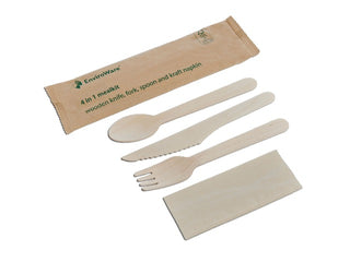 Pack Of 500 Wooden Cutlery Set (Spoon+Fork+Knife+Napkin)