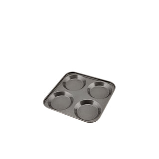 Carbon Steel Non-Stick 4 Cup Yorkshire Pudding Tray – Heavy Gauge Catering Bakeware (Hole Size 8×10×2.5cm)