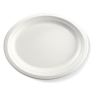 Pack Of 500 12.5x10" White Oval BioCane Plates