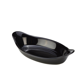 Black Stoneware Oval Eared Dish 22cm, Gloss Finish Serving Bowl 260ml (Set of 4) for Catering & Table Presentation