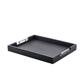 Solid Black Butlers Tray 45cm/50cm/54.5cm/65cm Acacia Wood with Metal Handles Tray 1 Pcs
