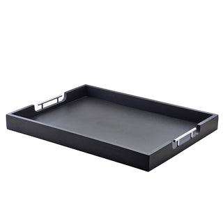 Solid Black Butlers Tray 45cm/50cm/54.5cm/65cm Acacia Wood with Metal Handles Tray 1 Pcs