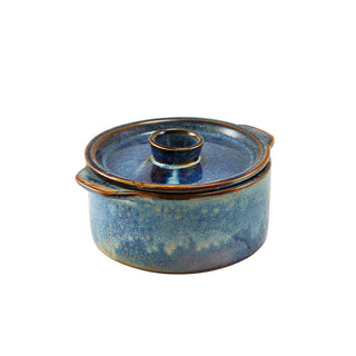 6-Pieces Terra Porcelain Mini Casserole Dish with Lid, Rolled Handles Aqua Blue Premium Stockpot - 8.3oz/ 23.6oz