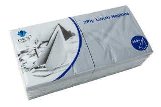 Pack Of 2000 Grey 2ply 4 Fold Lunch Napkins 33cm x 33cm