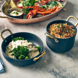 6-Pieces Aluminium Mini Casserole Dish with Brass Handles For Home Dining, Restaurants, Dessert, Side Dishes - 14.1oz/ 17.6oz