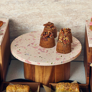 Round Terrazzo Serving Platter 33cm Diameter with Non-Slip Feet for Buffet Food Presentation & Table Display