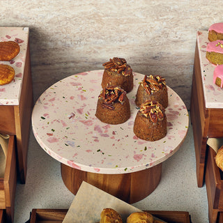 Round Terrazzo Serving Platter 33cm Diameter with Non-Slip Feet for Buffet Food Presentation & Table Display