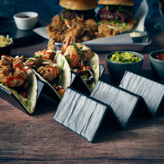 Matt Black Melamine Fast Food Stand with 2 Slots for Tacos or Hot Dogs – 20×10×5cm, Stackable Catering Display (Pack of 12)