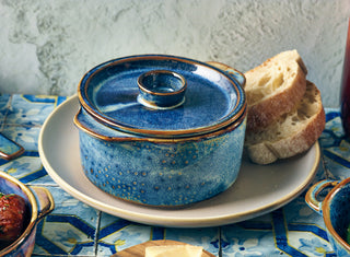 6-Pieces Terra Porcelain Mini Casserole Dish with Lid, Rolled Handles Aqua Blue Premium Stockpot - 8.3oz/ 23.6oz