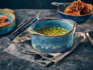 6-Pieces Terra Porcelain Mini Casserole Dish with Lid, Rolled Handles Aqua Blue Premium Stockpot - 8.3oz/ 23.6oz