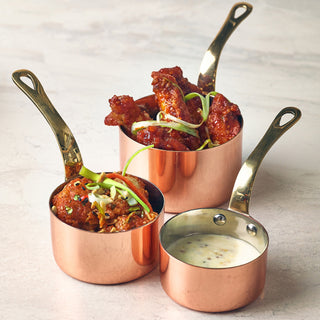 Mini Copper-Plated Stainless Steel Sauce Pans with Brass Handle – Premium Presentation Pans (7cm, 7.8cm & 9cm) - Set of 6