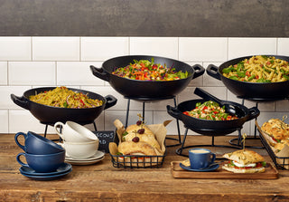 Black Melamine Wok Buffet Bowls – Cast Iron Effect Display Bowls for Buffets & Food Service (30cm & 35cm)