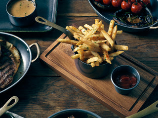 Vintage Steel Mini Sauce Pan – Industrial Finish with Brass Handle Serveware - 5oz, 7oz, 12oz - Set of 6