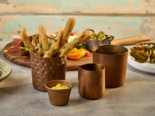 Vintage Finish Hammered Serving Cup 400ml, Stainless Steel PVD-Coated Side Dish Cup – Pack of 12 (Copper, Gold, Black)