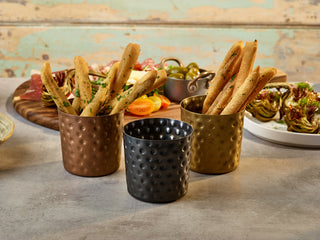 Vintage Finish Hammered Serving Cup 400ml, Stainless Steel PVD-Coated Side Dish Cup – Pack of 12 (Copper, Gold, Black)