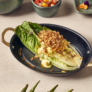 Black Vintage Steel Oval Dish with Brass Handles, PVD-Coated Stainless Steel Serveware 12oz/ 17.6oz – Pack of 6