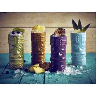 Tiki Mugs for Cocktails 400ml Large Ceramic Hawaiian Cocktail Mug, Tiki Cocktails, Tiki Cups (Set of 4)