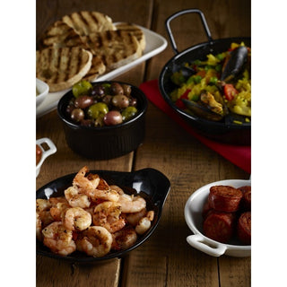 Black Stoneware Oval Eared Dish 22cm, Gloss Finish Serving Bowl 260ml (Set of 4) for Catering & Table Presentation