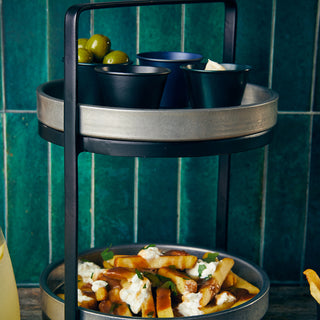 12-Piece Metallic Stainless Steel Ramekins Non Stick Coating – 2.5oz/71ml Stackable Condiment Pots (Black & Blue)