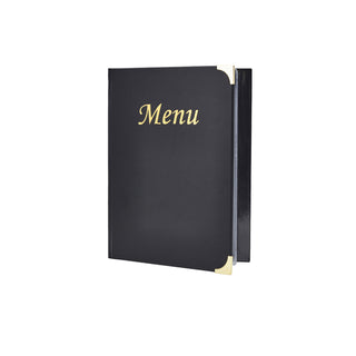 A4 Menu Holder – Black & Wine Red | 8 Page Display Leather Look PU with Gold Detailing