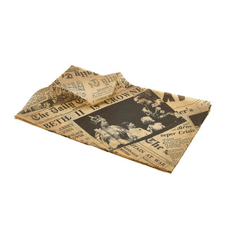 Greaseproof Paper Sheets Newspaper Print Design 25 x 35cm - Brown & White