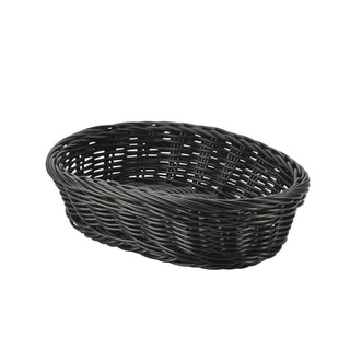 Black Oval Polywicker Basket – Food Presentation Poly Wicker Storage Basket - Pack of 6
