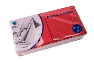 Pack Of 2000 Red 2ply 4 Fold Lunch Napkins 33cm x 33cm