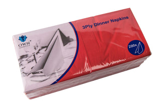 Pack Of 1000 Red 3ply 4 Fold Dinner Napkins 40cm x 40cm