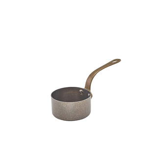 Vintage Steel Mini Sauce Pan – Industrial Finish with Brass Handle Serveware - 5oz, 7oz, 12oz - Set of 6