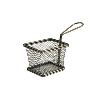 Rectangular Stainless Steel Fry Basket – PVD Coated Miniature Serving Baskets - Pack of 6 (Black, Silver, Copper)