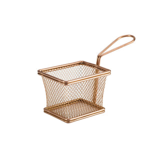 Rectangular Stainless Steel Fry Basket – PVD Coated Miniature Serving Baskets - Pack of 6 (Black, Silver, Copper)