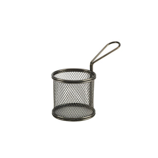 Round Stainless Steel Fry Basket – Silver, Black, Copper PVD Coated Miniature Serving Basket 9.3×9cm | Pack of 6