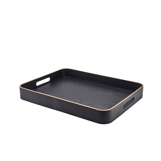 Ash Wood Veneer Butlers Tray Black/Light Wooden Set of 1 Elegant Buffet Serving Trays